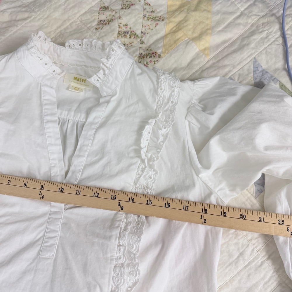 Maeve Anthropologie White Eyelet Ruffle Blouse Cotton Victorian Top XS - Picture 8 of 9